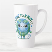 編む愛引用文かわいい青い緑のボールの糸 カフェラテマグ (右)