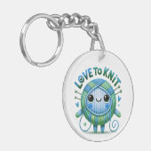 編む愛引用文かわいい青い緑のボールの糸 キーホルダー (正面左)