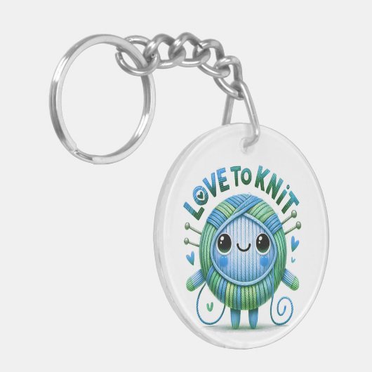 編む愛引用文かわいい青い緑のボールの糸 キーホルダー (正面左)