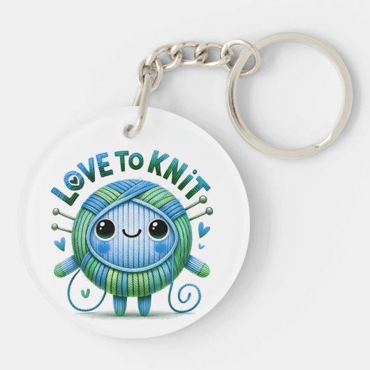 編む愛引用文かわいい青い緑のボールの糸 キーホルダー (裏面)