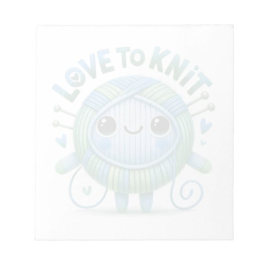 編む愛引用文かわいい青い緑のボールの糸 ノートパッド (正面)