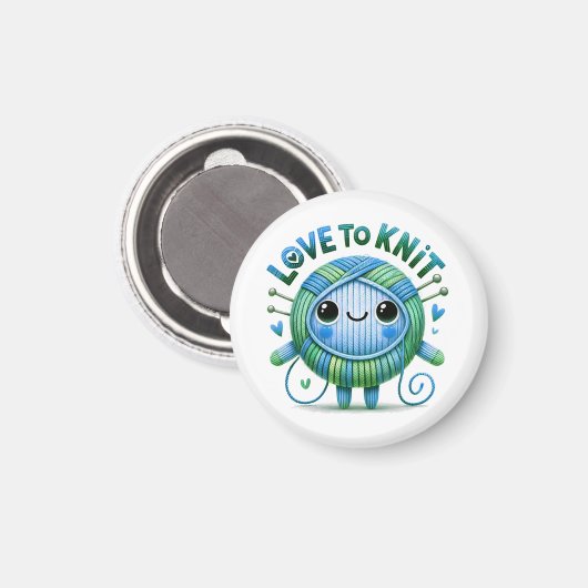 編む愛引用文かわいい青い緑のボールの糸 マグネット (正面/裏面)