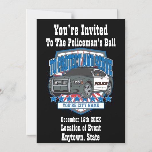 編カスタム集可能任意の市名または州名の警察車 マグネット招待状 (正面)