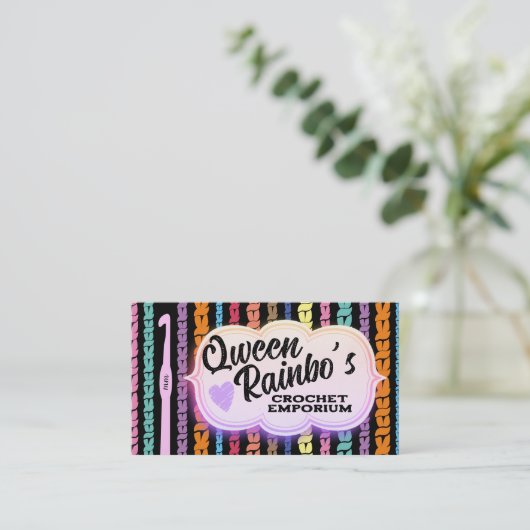 編カラフル針編み糸 名刺 (スタンド正面)