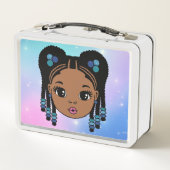 編パーソナライズされた髪ベビーガール メタルランチボックス (裏面)