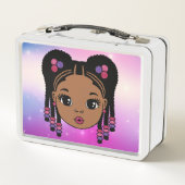 編パーソナライズされた髪ベビーガール メタルランチボックス (裏面)