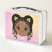 編パーソナライズされた髪ベビーガール メタルランチボックス (裏面)