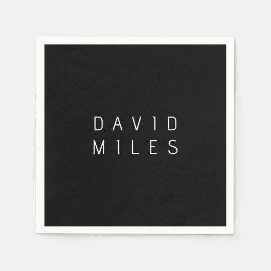 編モダンミニマル集可能な名前 | ブラック&ホワイト スタンダードカクテルナプキン (正面)