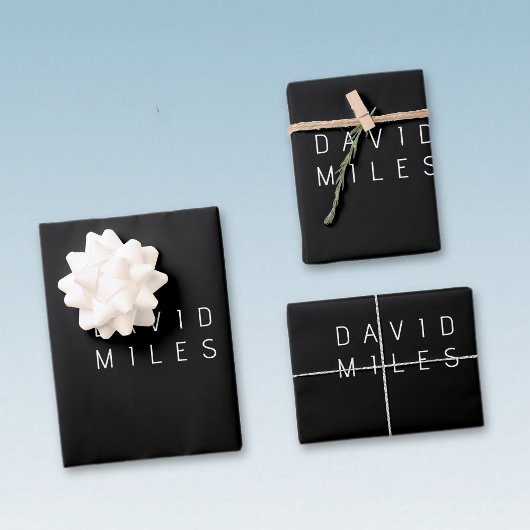 編モダンミニマル集可能な名前 | ブラック&ホワイト ラッピングペーパーシート