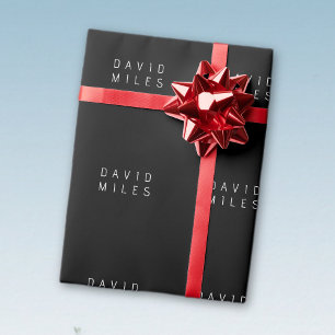 編モダンミニマル集可能な名前 ブラック&ホワイト ラッピングペーパー