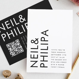 編モダン集はっきりした可能な名前QRコードRSVP結婚 招待状