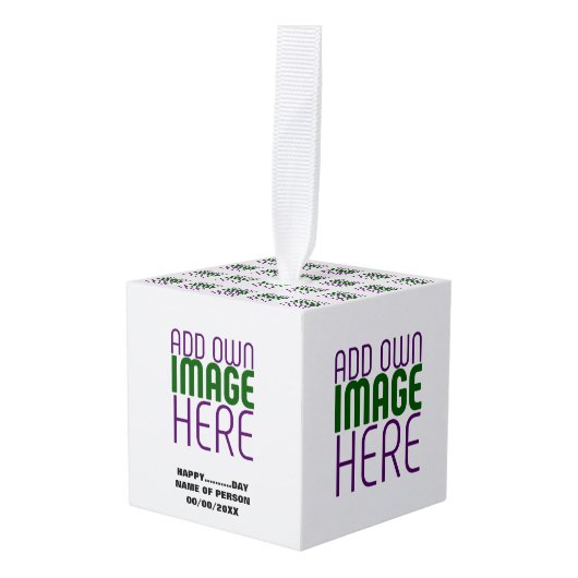 編モダン集シンプル可能な白画像文字テンプレート キューブオーナメント (正面アングル)