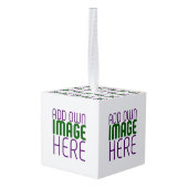 編モダン集シンプル可能な白画像文字テンプレート キューブオーナメント (裏面アングル)