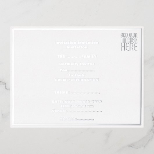 編モダン集シンプル可能な白画像文字テンプレート 箔招待状ポストカード (正面)