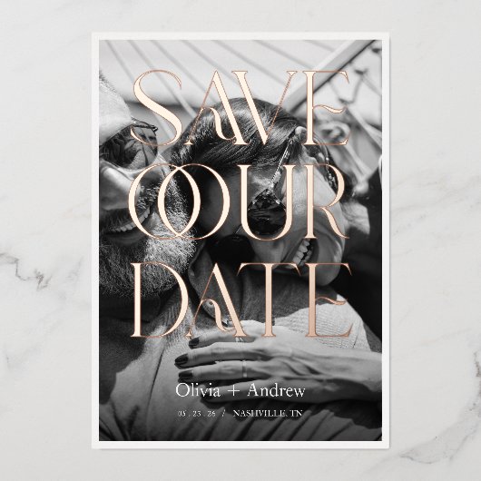 編モダン集ミニマルスタイル写真の保存日付 箔招待状 (正面)