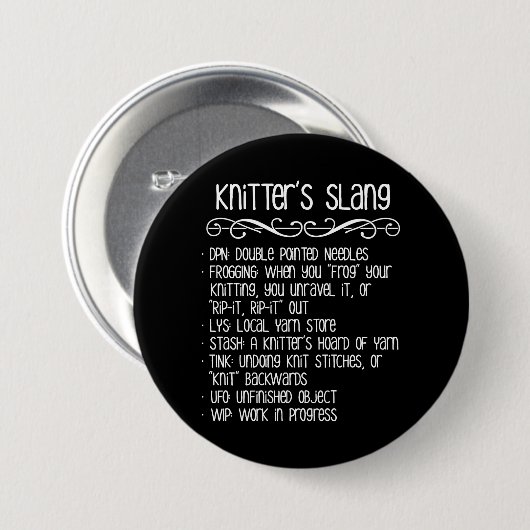 編機械の俗語のおもしろいな編み物 缶バッジ (正面&裏面)