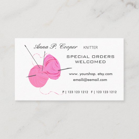 編機械ピンクのかわいいヤーンの球及び針の#makers 名刺 (正面)