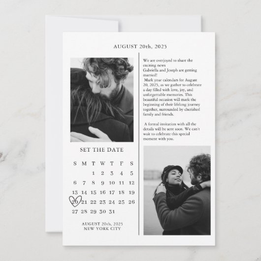 編集カレンダーの雑誌の結婚式の日付を保存 招待状 (裏面)