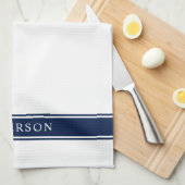 編集パーソナライズされた可能な色のストライプ名前 キッチンタオル (四つ折り)