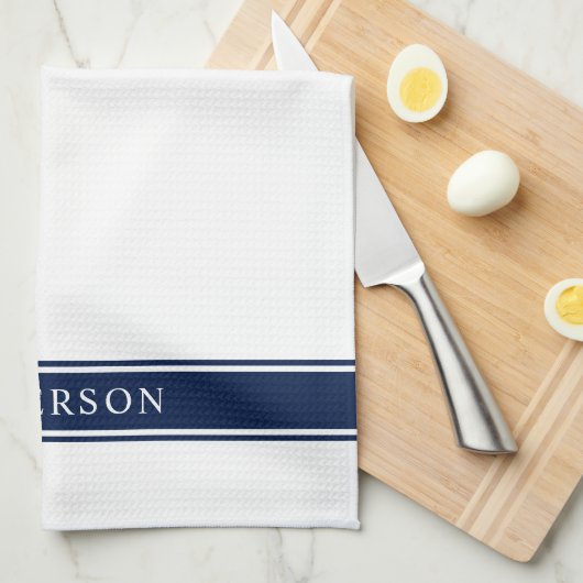編集パーソナライズされた可能な色のストライプ名前 キッチンタオル (四つ折り)