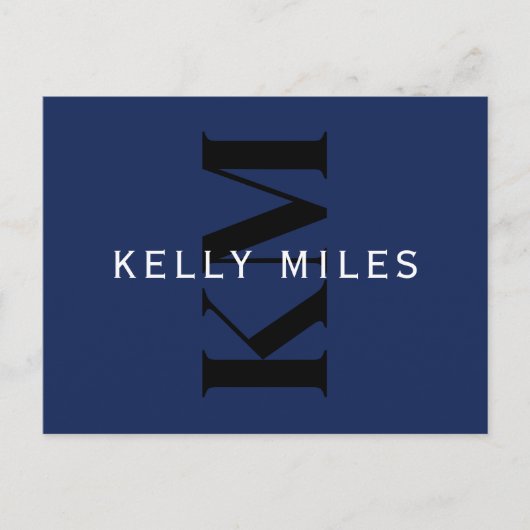 編集可モダン能な名前ネイビーブルー白黒 ポストカード (正面)