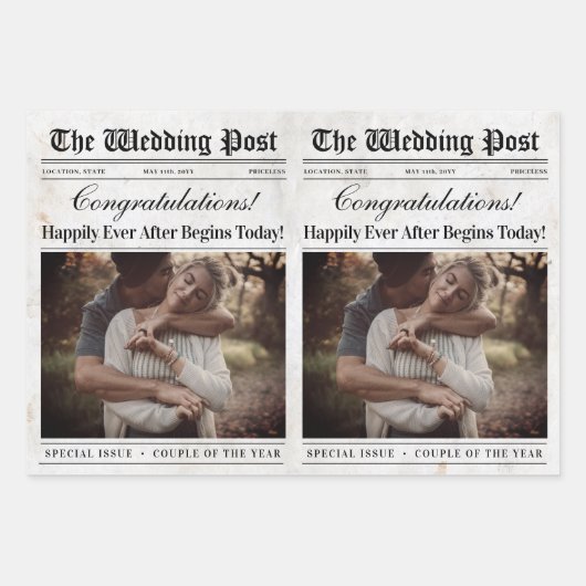 編集可結婚能の新聞花束 ラッピングペーパーシート (正面3)