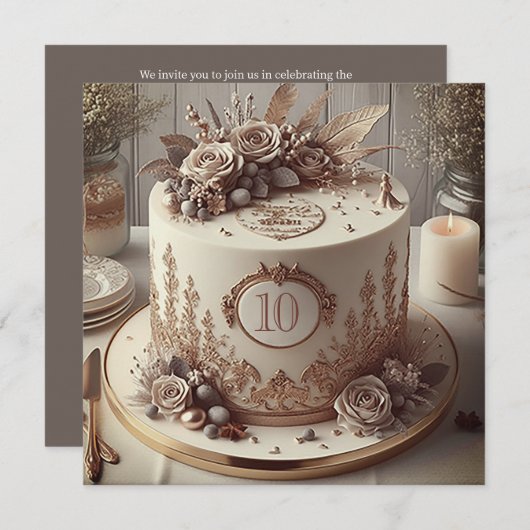 編集可結婚能の記念ケーキ 招待状 (正面/裏面)