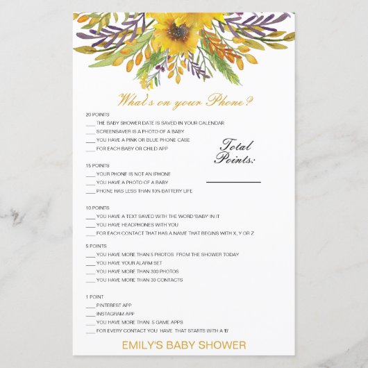 編集可能あなたの電話の赤ちゃんシャワーゲームに何がある (正面)