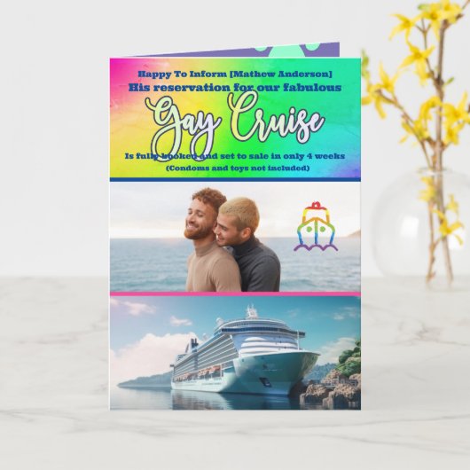 編集可能いたずらゲイクルーズ誕生日、おもしろい猫写真 カード (黄色い花)