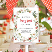 編集可能いちご1st誕生日パーティの招待状 招待状