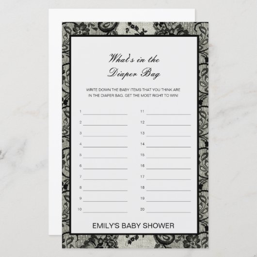 編集可能おむつバッグベビーシャワーゲーム (正面/裏面)