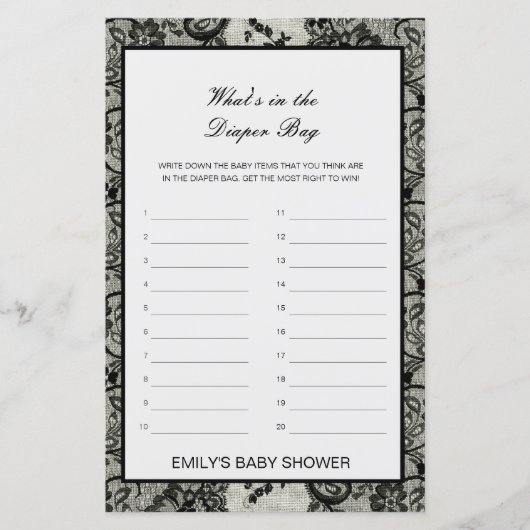 編集可能おむつバッグベビーシャワーゲーム (正面)