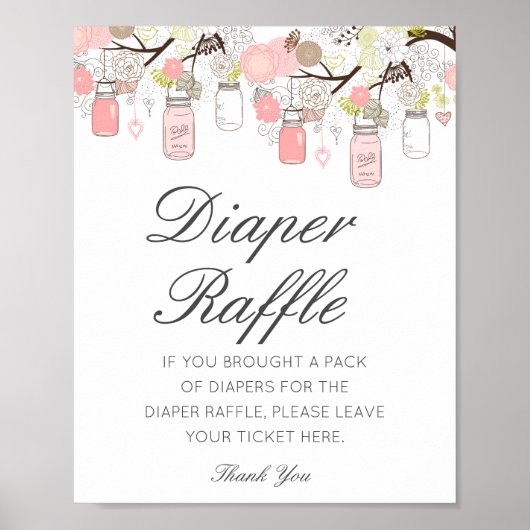編集可能おむつラッフルベビーシャワーサイン印刷 ポスター (正面)