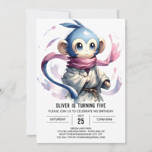 編集可能おもしろいモンキー誕生日 招待状 (正面)