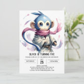編集可能おもしろいモンキー誕生日 招待状 (スタンド正面)