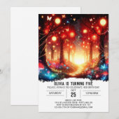 編集可能お洒落ウッドランドデジタル誕生日 招待状 (正面/裏面)