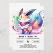 編集可能お洒落キツネ誕生日 招待状 (正面/裏面)