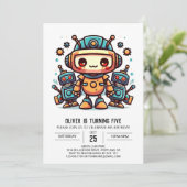 編集可能お洒落ギアロボット誕生日 招待状 (スタンド正面)