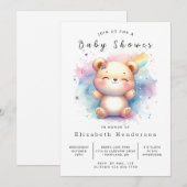 編集可能お洒落クマ赤ちゃんシャワー 招待状 (正面/裏面)