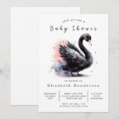 編集可能お洒落スワン赤ちゃんシャワー 招待状 (正面/裏面)