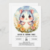 編集可能お洒落ハムスター誕生日 招待状 (正面/裏面)