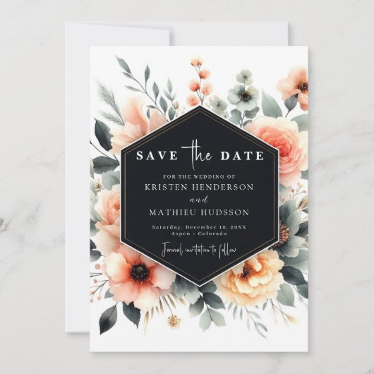 編集可能お洒落ピーチ結婚ズ セーブザデート (正面)