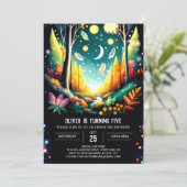 編集可能お洒落ホタル林誕生日 招待状 (スタンド正面)