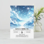 編集可能お洒落天空デジタル誕生日 招待状 (スタンド正面)