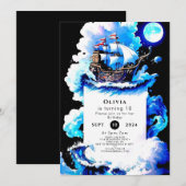 編集可能お洒落海賊版誕生日 招待状 (正面/裏面)