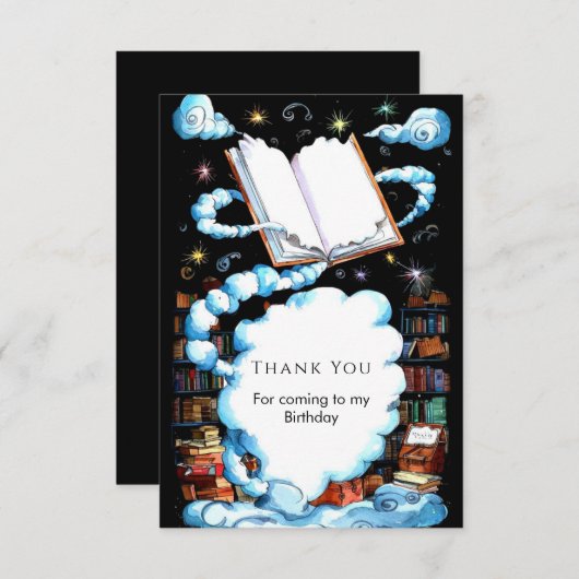 編集可能お洒落魔法ストーリーブック誕生日 サンキューカード (正面/裏面)