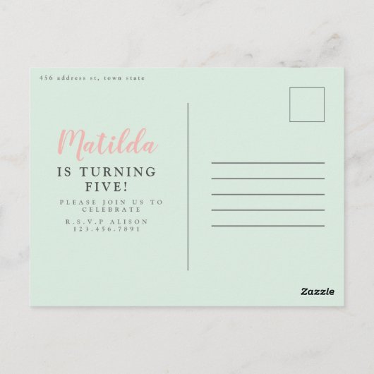 編集可能お誕生日ケーキパーティの招待状 ポストカード (裏面)