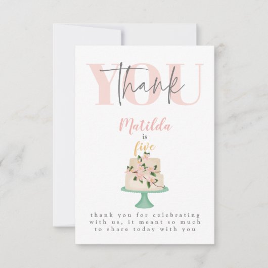 編集可能お誕生日ケーキパーティー サンキューカード (正面)