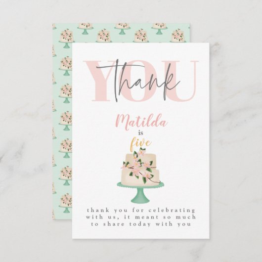 編集可能お誕生日ケーキパーティー サンキューカード (正面/裏面)