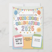 編集可能かわいい幼稚園卒業メモ帳バルーン 招待状 (正面)